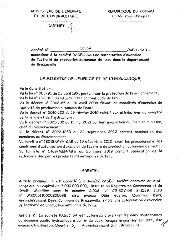 Congo Arrete 2023 10054 | PDF
