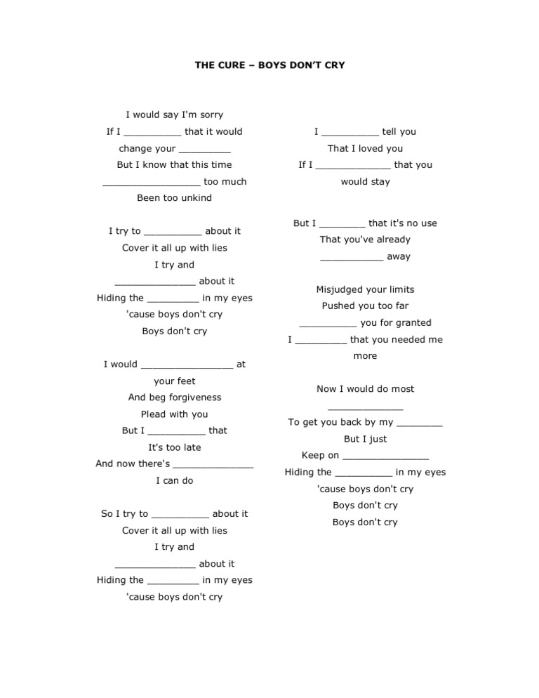 The Cure Boys Dont Cry Lyrics Quiz PDF