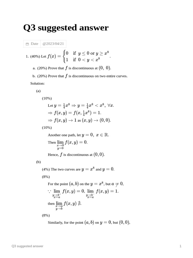 Discontinuity and Partial Derivatives Analysis | PDF