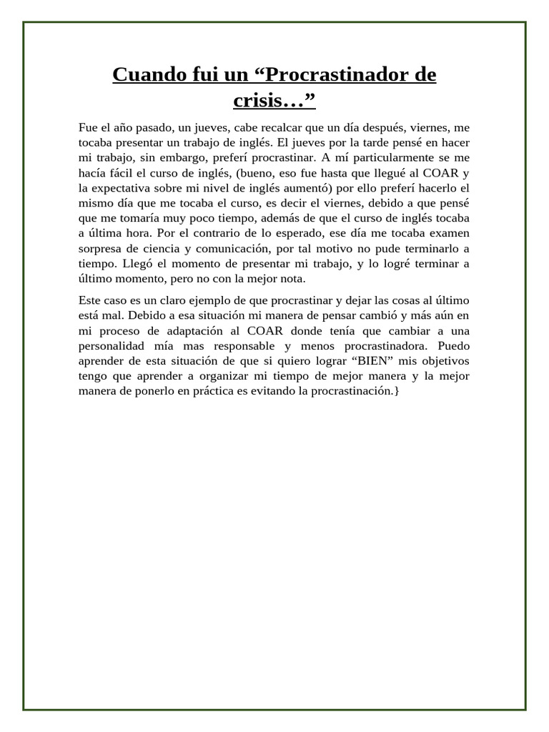 Lecciones de Procrastinación en COAR | PDF