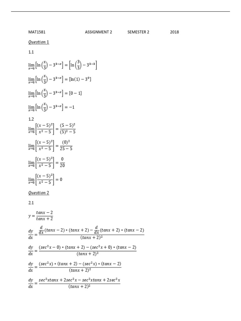 MAT1581 Assignment 2 Semester 2 2018 PDF | PDF