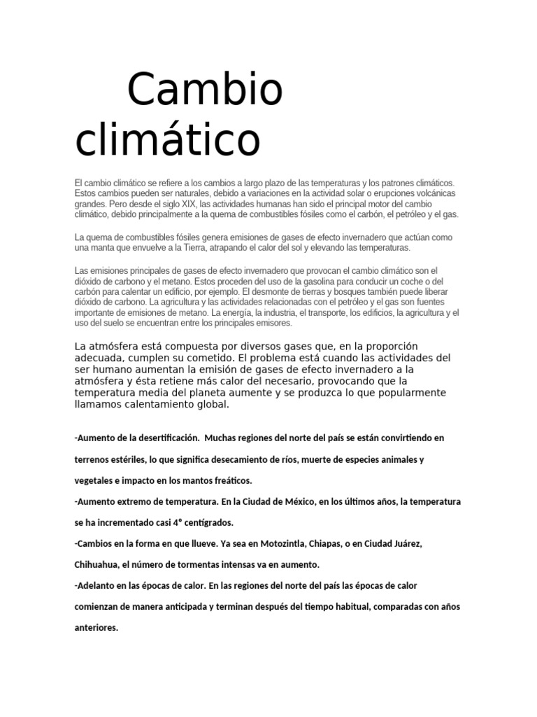 Impacto del Cambio Climático en México | PDF | Gases de efecto ...