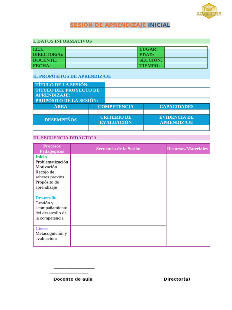 Plantilla para Sesión de Aprendizaje Inicial | PDF