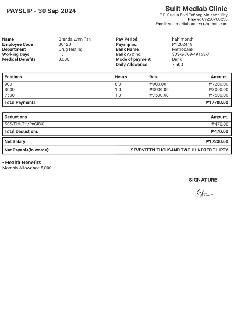 Sulit Medlab Payslip Summary 2024 | PDF