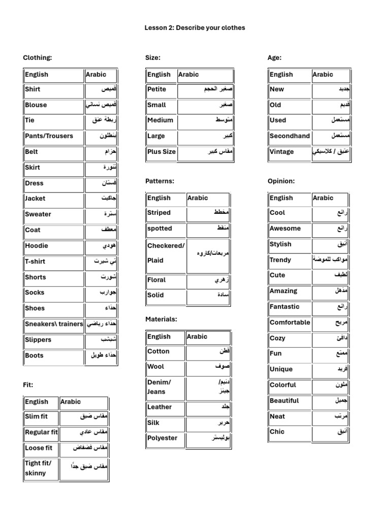 2 Lesson 2 Describe Your Clothes | PDF | Trousers | Clothing