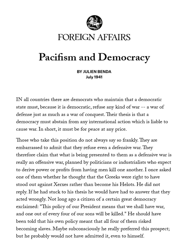 1941 - Pacifism and Democracy - Foreign Affairs | PDF | Democracy ...