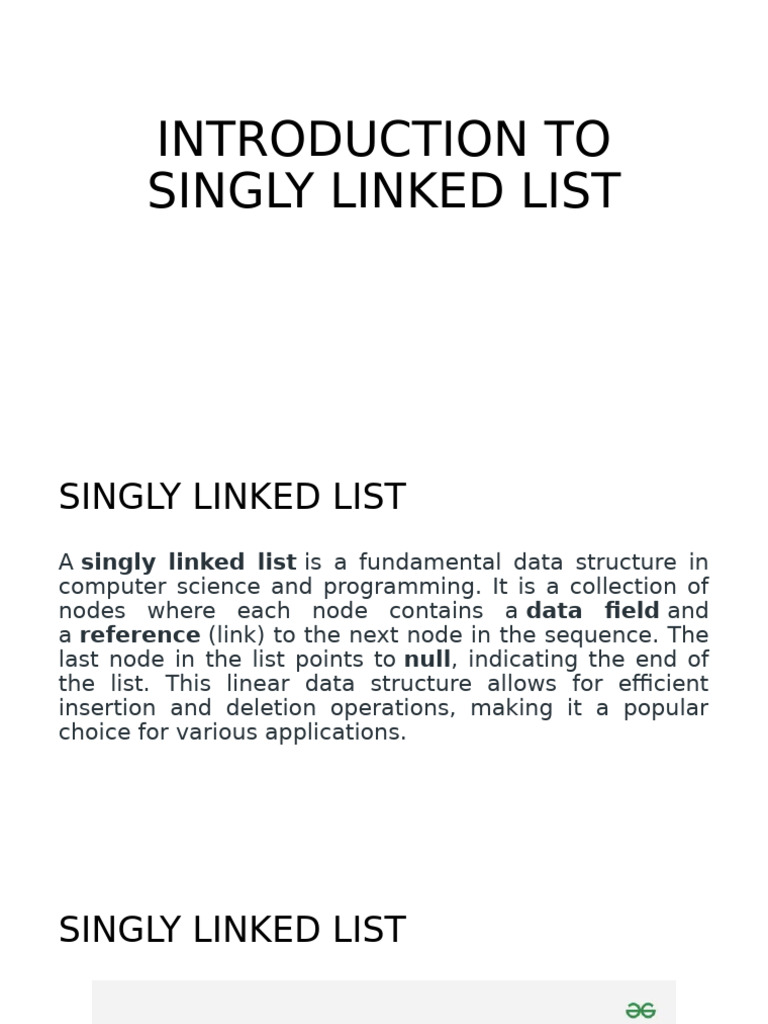 Introduction To Singly Linked List | PDF | Pointer (Computer ...
