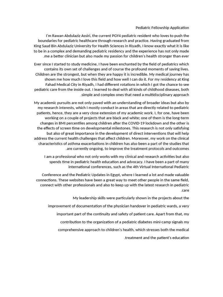 Pediatric Fellowship Application | PDF