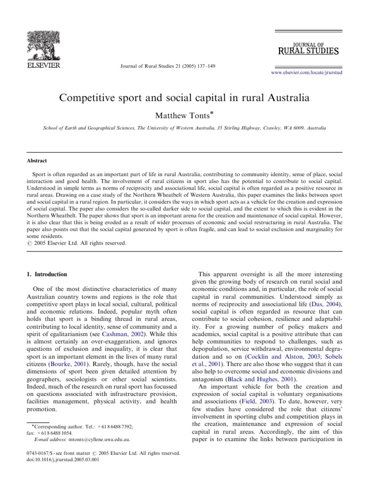 Sport's Role in Rural Social Capital | PDF | Social Capital | Social ...