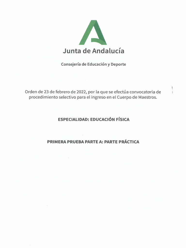 Andalucia Oposiciones Maestros 2022 Examen Practica Educacion Fisica | PDF