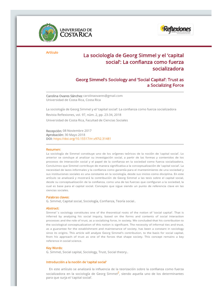 Simmel y la confianza en el capital social | PDF | Capital social ...