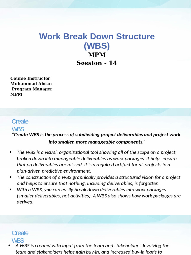 Work Breakdown Structure (WBS) Guide | PDF | Project Management | Business