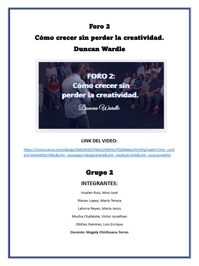 Foro 2 Grupo 2 Creatividad e Innovación | PDF