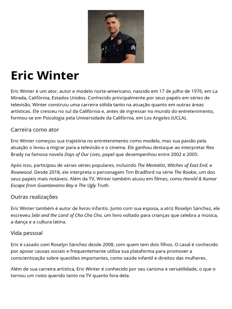 Biografia de Eric Winter: Ator e Autor | PDF