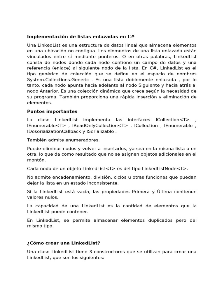 Una linkedlist es una estructura de datos lineal que almacen pdf