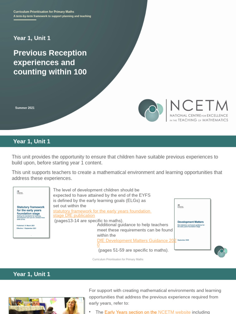 CP Year 1 Unit 1 Previous Reception Experiences and Counting Within 100 ...