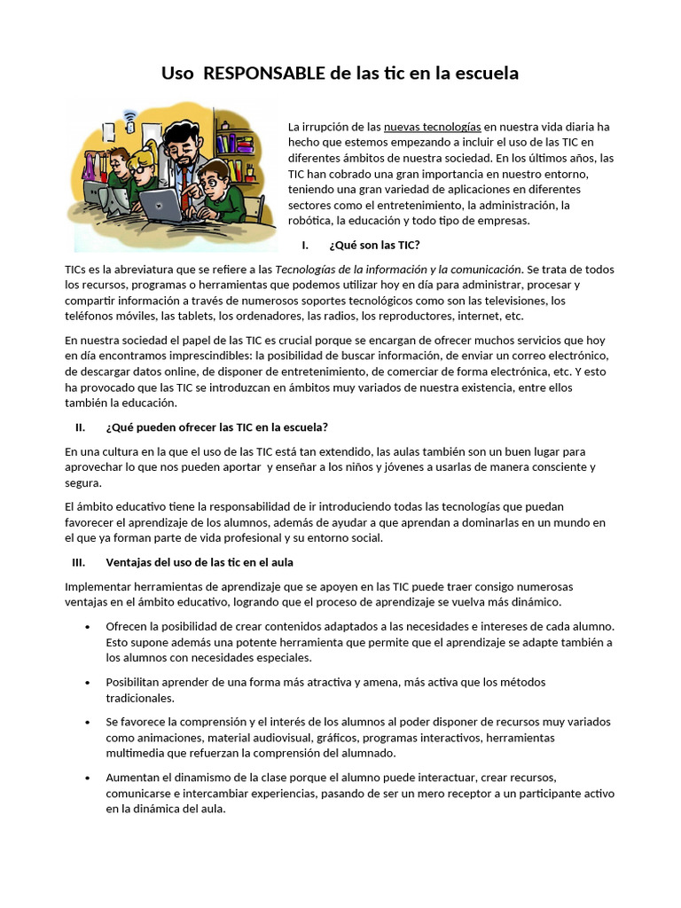 Uso RESPONSABLE de Las Tic en La Escuela | PDF | Tecnología de ...