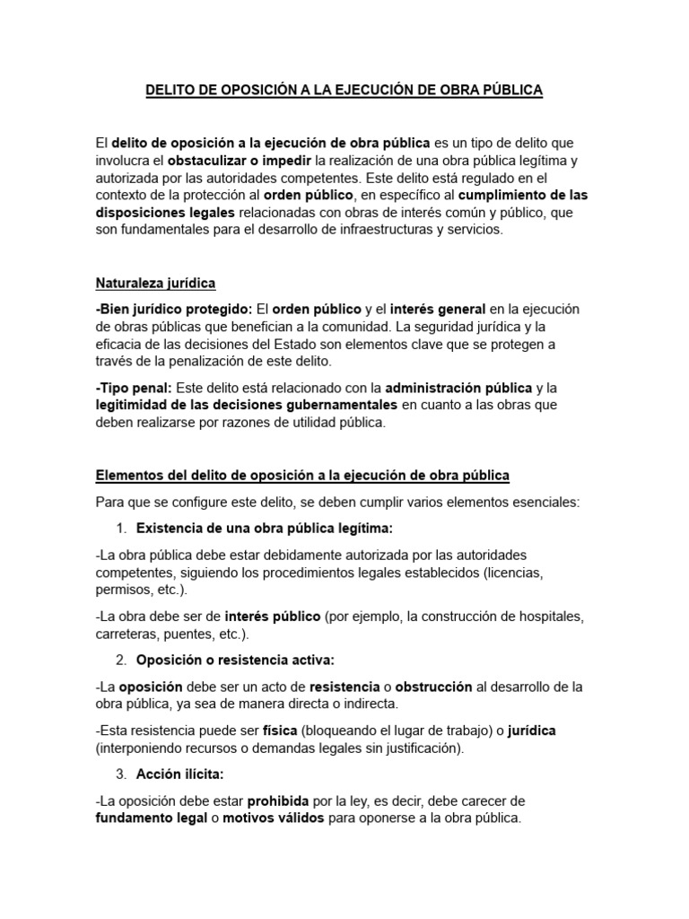 Oposición a la Ejecución de Obras Públicas | PDF | Multa (pena) | Pena ...