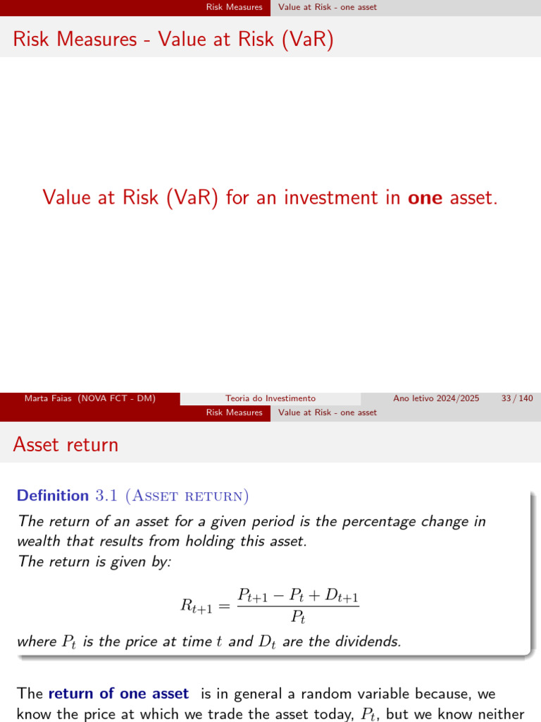 Value at Risk (VaR) for Single Assets | PDF | Value At Risk | Risk