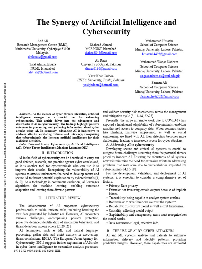 The Synergy of Artificial Intelligence and Cybersecurity | PDF ...