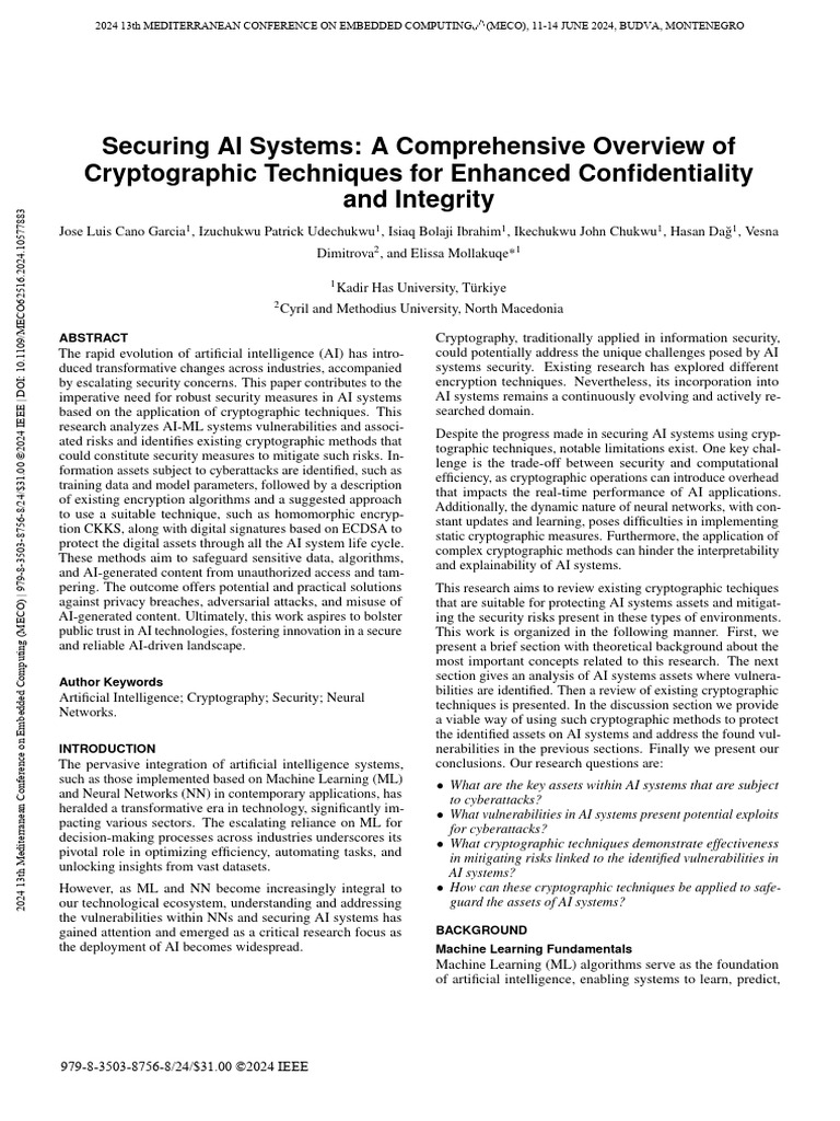 Cryptographic Security for AI Systems | PDF | Encryption | Key ...