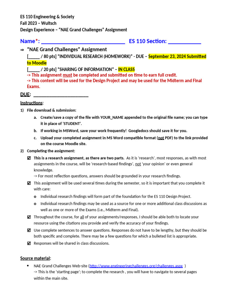 NAE Grand Challenges Assignment Guide | PDF | Learning | Educational ...