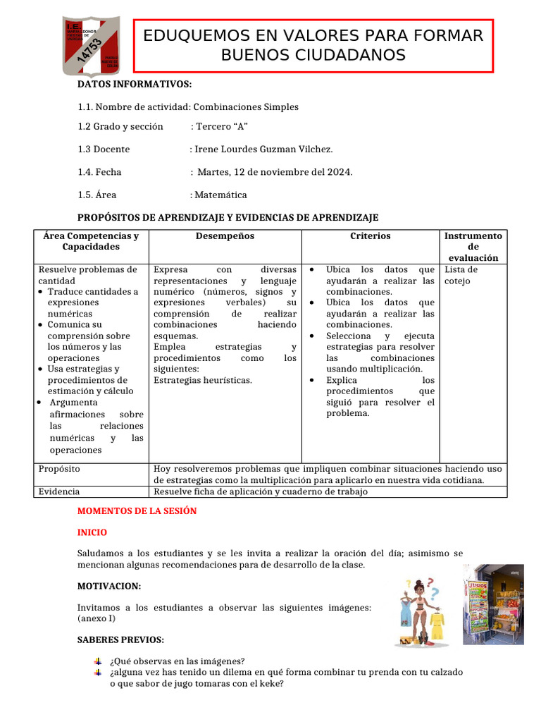 Ejercicios de Combinaciones Simples para 3er Grado | PDF | Science ...