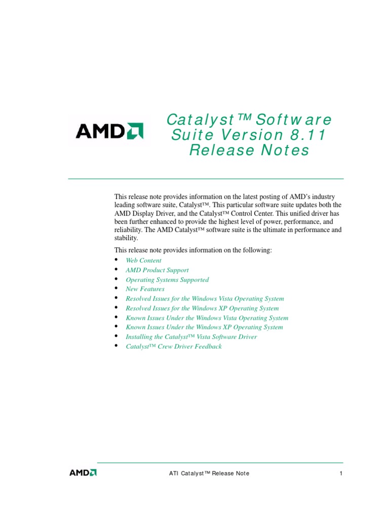 Catalyst 811 Release Notes | PDF | Windows Vista | Advanced Micro Devices