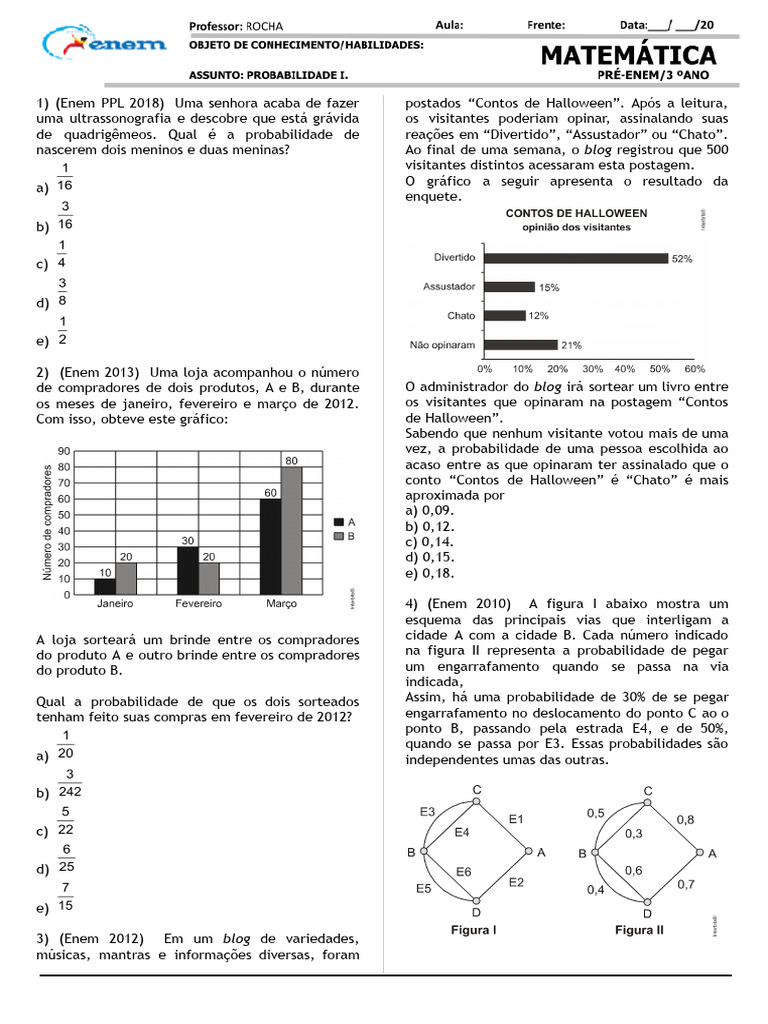 Probabilidades em Questões do ENEM | PDF | Probabilidade