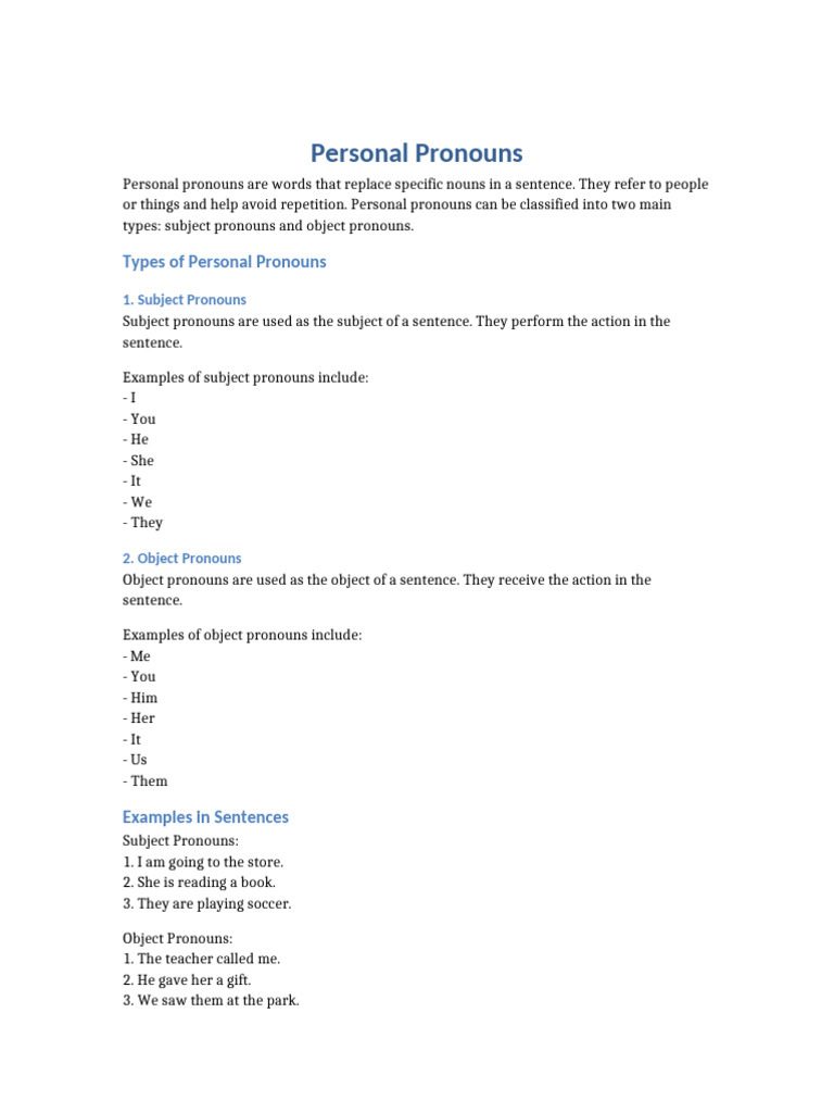 Personal Pronouns Material | PDF