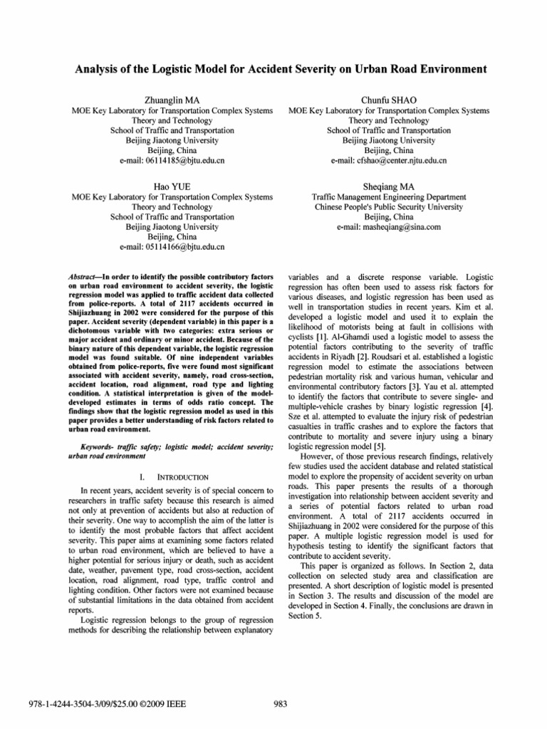 Logistic Model for Urban Accident Severity | PDF | Logistic Regression ...
