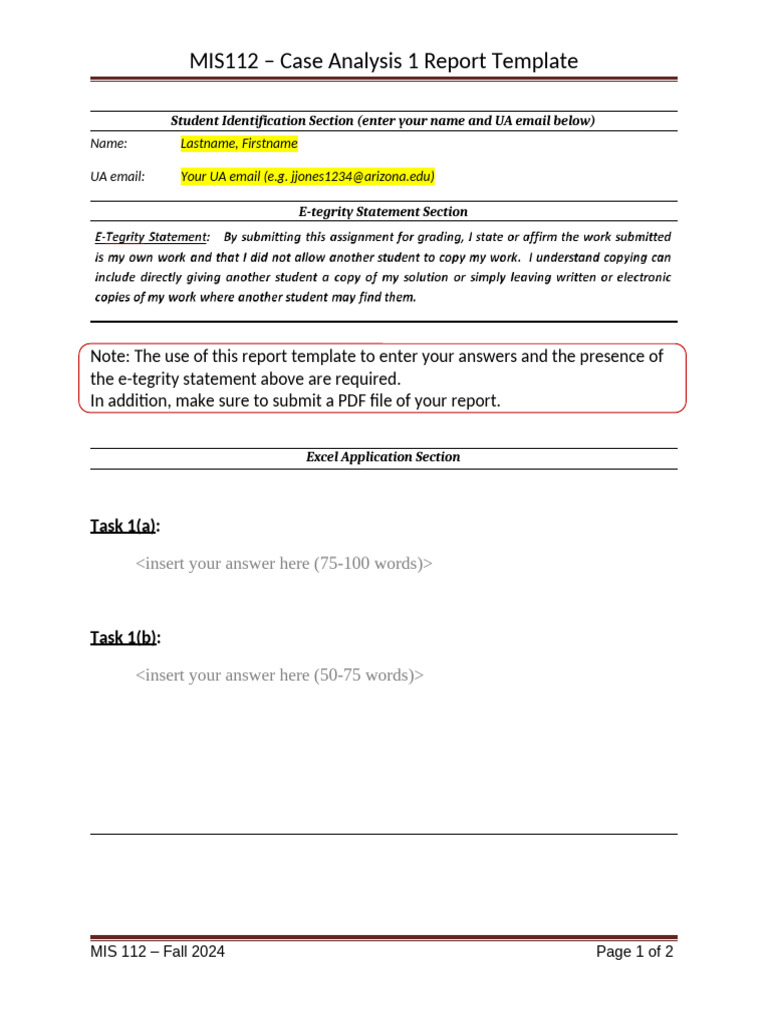 MIS112 - Case Analysis 1 Report Template | PDF