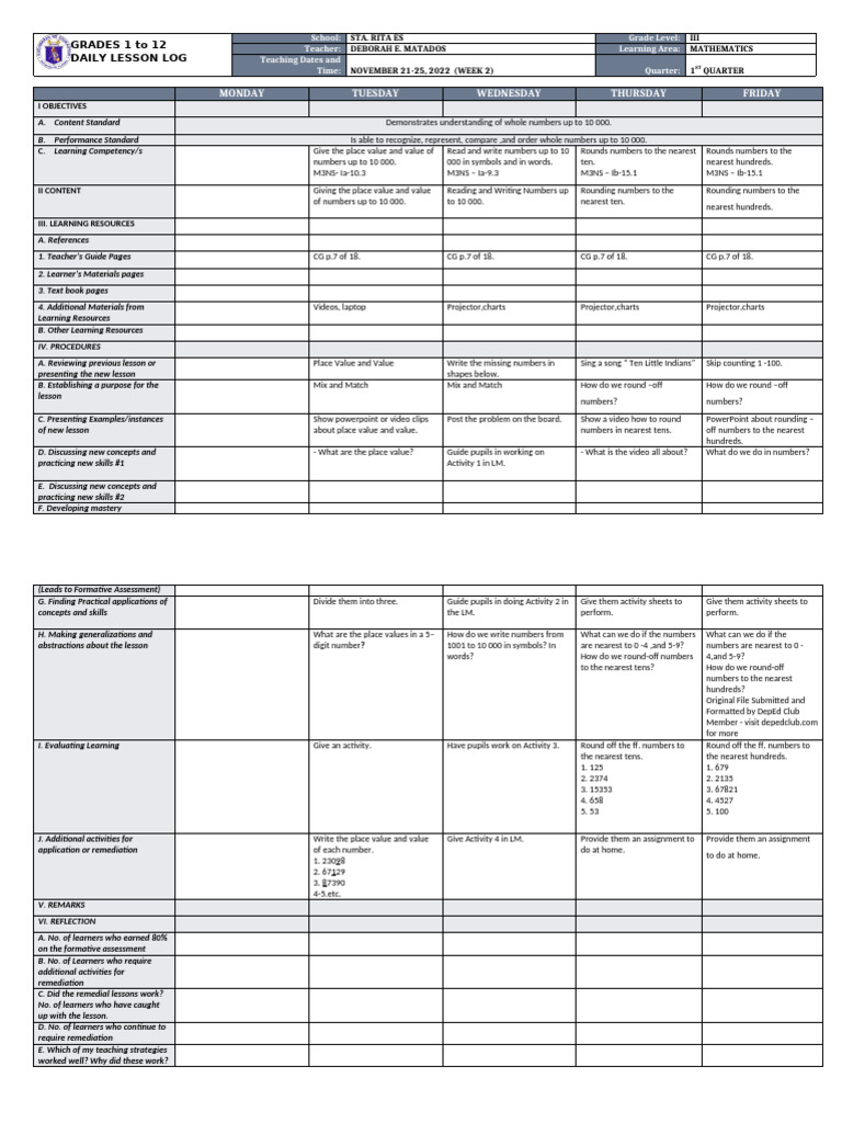 Math 3 Q1 Week 2 Lesson Plan | PDF | Learning | Behavior Modification