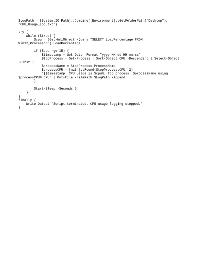 Monitor CPU Usage with PowerShell Script | PDF