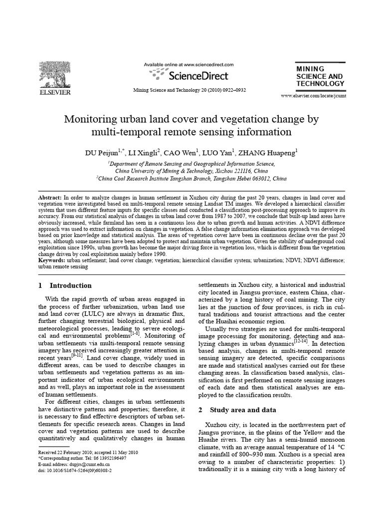 Du Et Al. - 2010 - Monitoring Urban Land Cover and Vegetation Change by ...