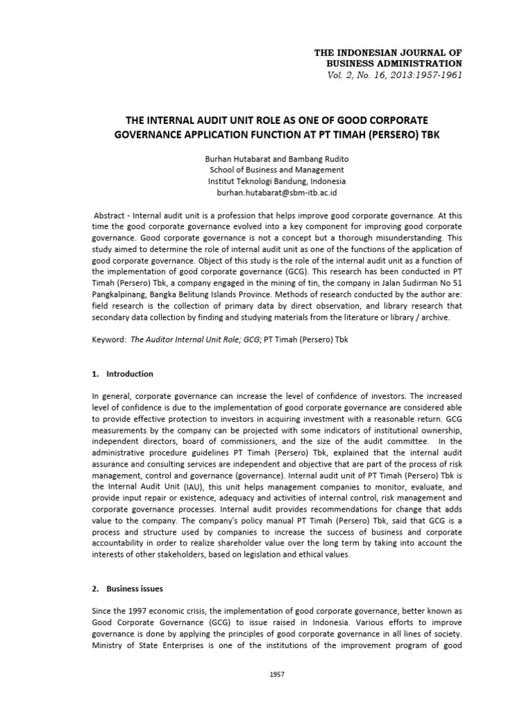 Internal Audit's Role in Corporate Governance | PDF | Internal Audit ...