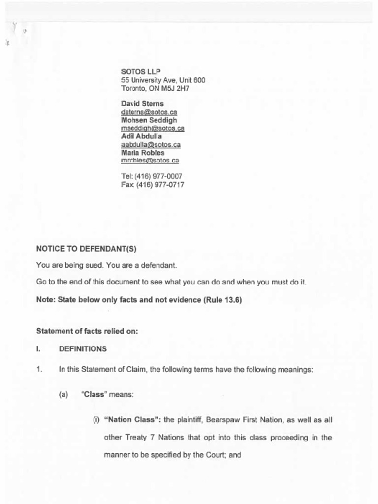 Bearspaw First Nation Statement of Claim - Nov. 25, 2025 | PDF
