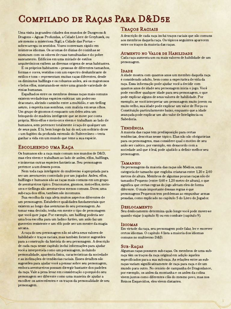 Raças e Sub-Raças D&D 5e | PDF | Elfos | Raça (categorização humana)
