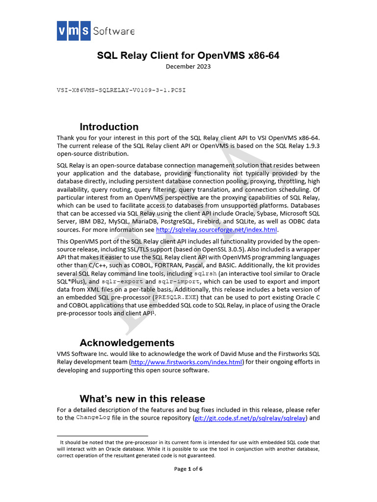 SQL Relay Client for OpenVMS x86-64 | PDF | Sql | Databases