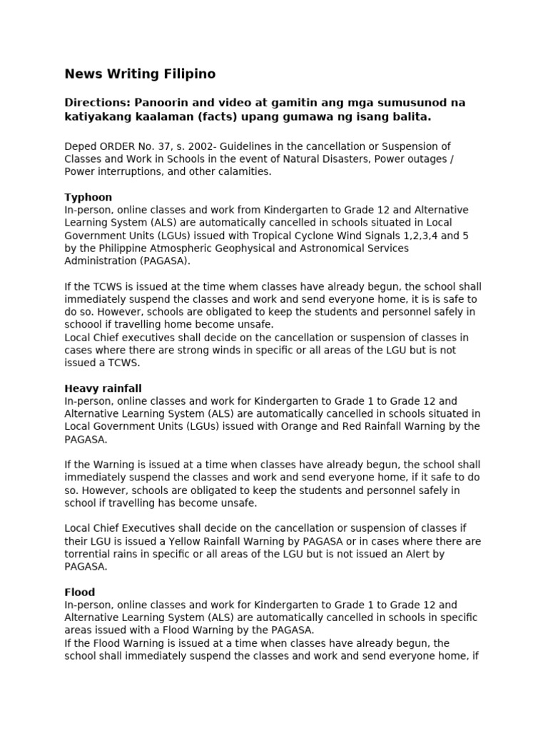 News Writing Filipino | PDF | Vortices | Atmospheric Circulation
