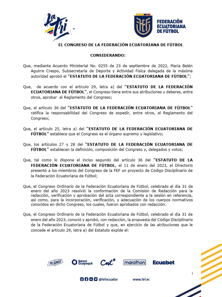 Código Disciplinario FEF 2023 | PDF | Asociación de Futbol | Árbitro