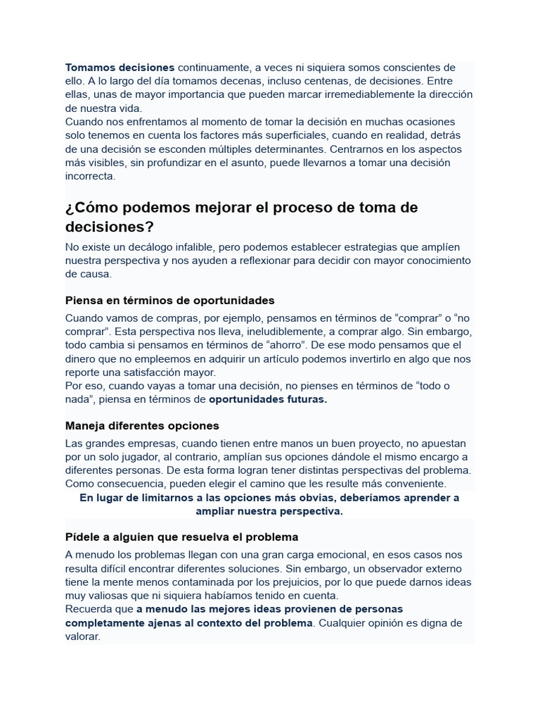10 Tips para La Toma de Decisiones | PDF | Toma de decisiones