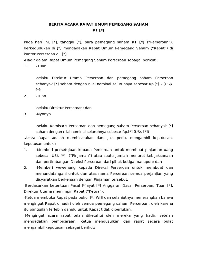 Berita Acara RUPS PT [*] | PDF