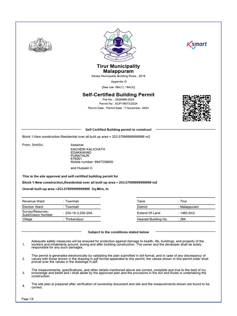 Tirur Self-Certified Building Permit 2024 | PDF | Stairs