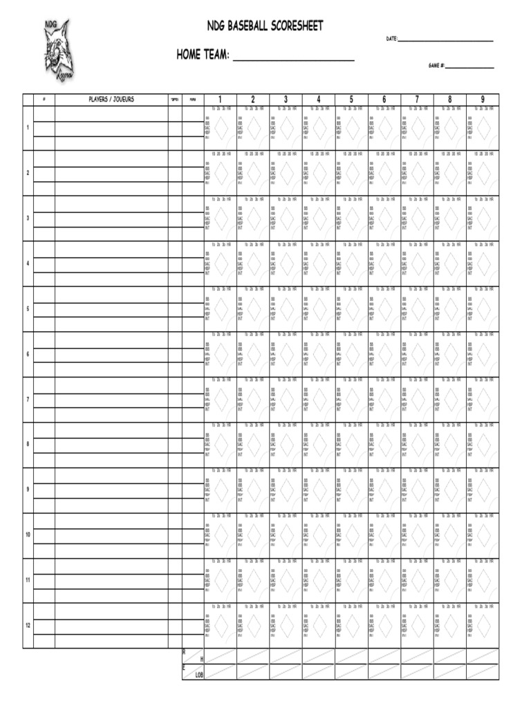 Baseball Scoresheet Template 07 PDF