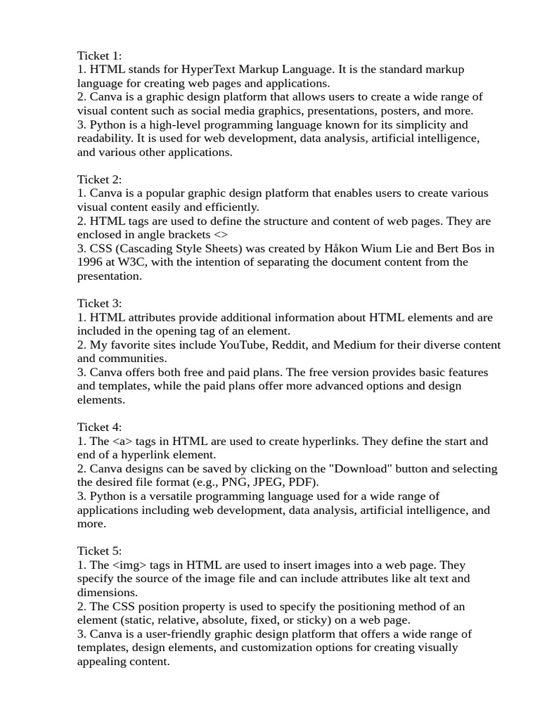 HTML, CSS, Python, and Canva Overview | PDF | Html | Html Element