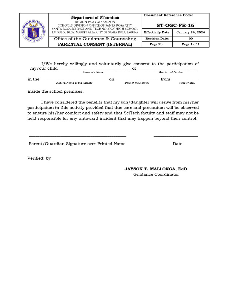 Parental Consent Form for School Activities | PDF