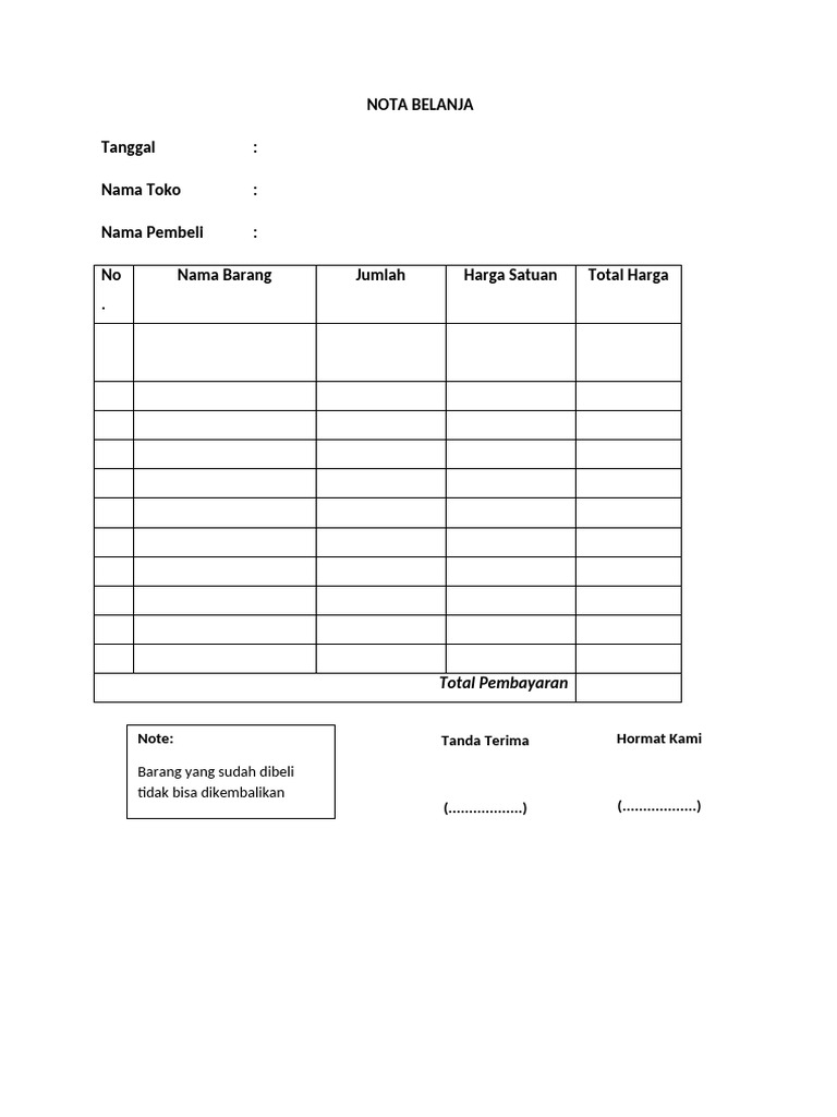 Format Nota Belanja Standar | PDF