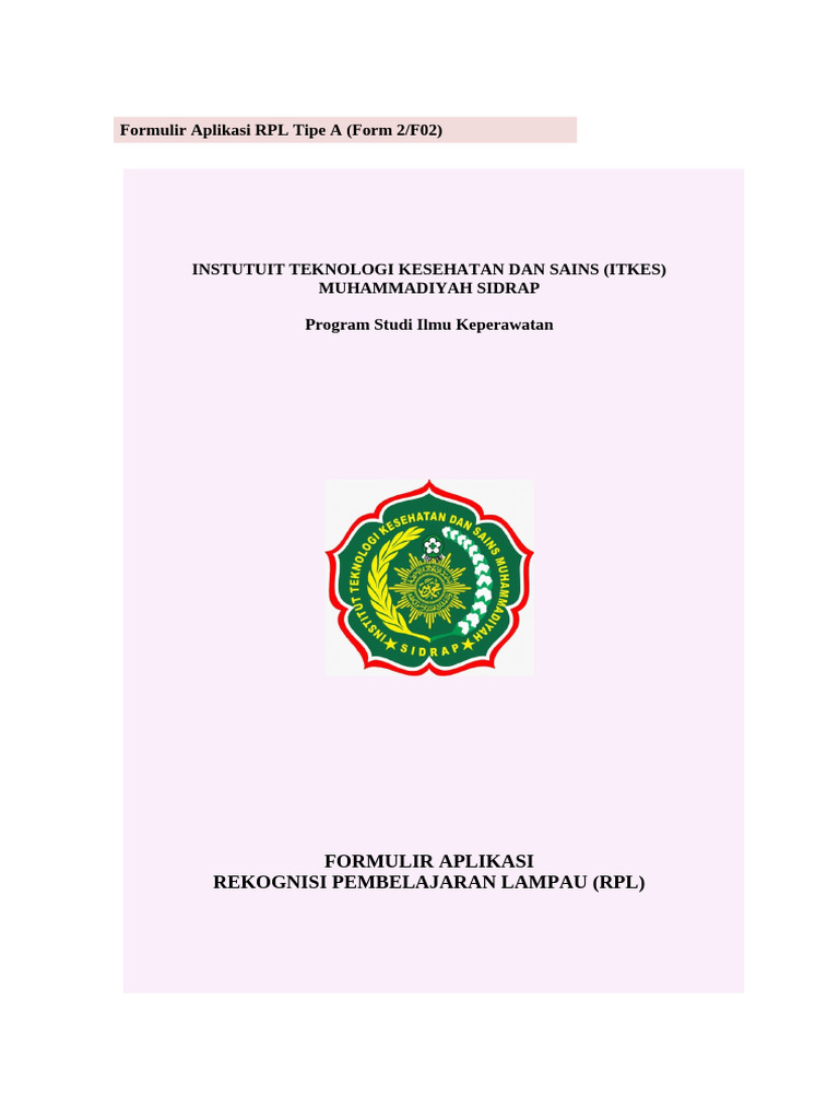 Formulir Aplikasi RPL Keperawatan S1 | PDF