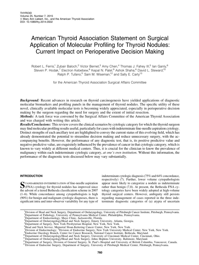 Molecular Profiling in Thyroid Surgery | PDF | Sensitivity And ...